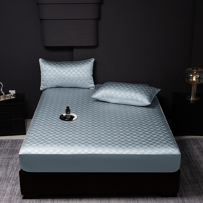 91家纺网 家纺一手货源 找家纺 阿那亚 2026新款冰萃凉感硅胶凉席三件套夏被四件套 冰月蓝