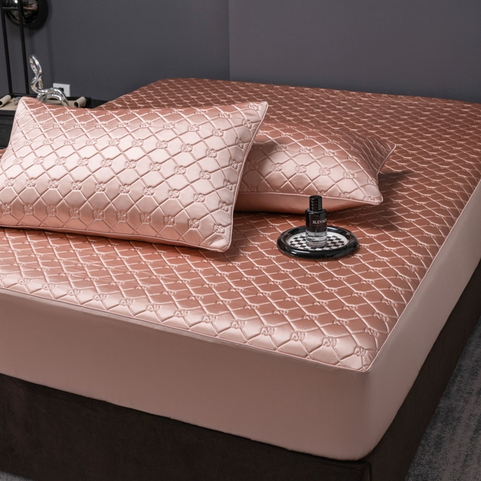 91家纺网 家纺一手货源 找家纺 阿那亚 2026新款冰萃凉感硅胶凉席三件套夏被四件套 玫瑰粉