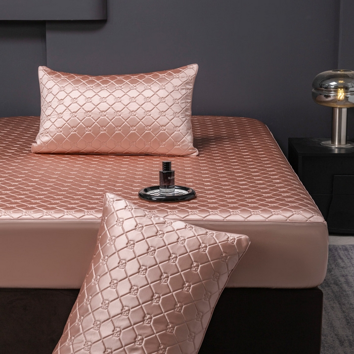 91家纺网 家纺一手货源 找家纺 阿那亚 2026新款冰萃凉感硅胶凉席三件套夏被四件套 玫瑰粉