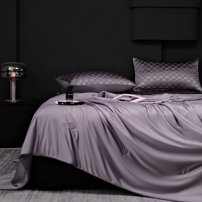 91家纺网 家纺一手货源 找家纺 阿那亚 2026新款冰萃凉感硅胶凉席三件套夏被四件套 凝夜紫