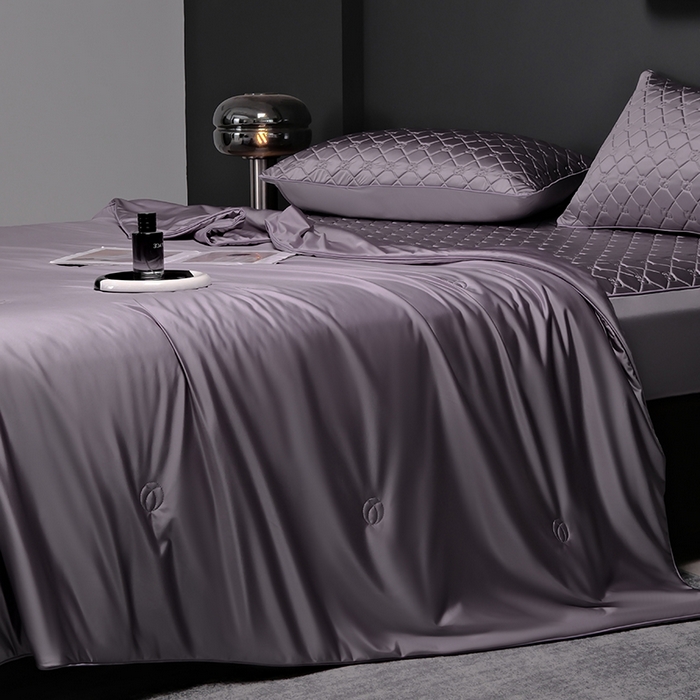 91家纺网 家纺一手货源 找家纺 阿那亚 2026新款冰萃凉感硅胶凉席三件套夏被四件套 凝夜紫