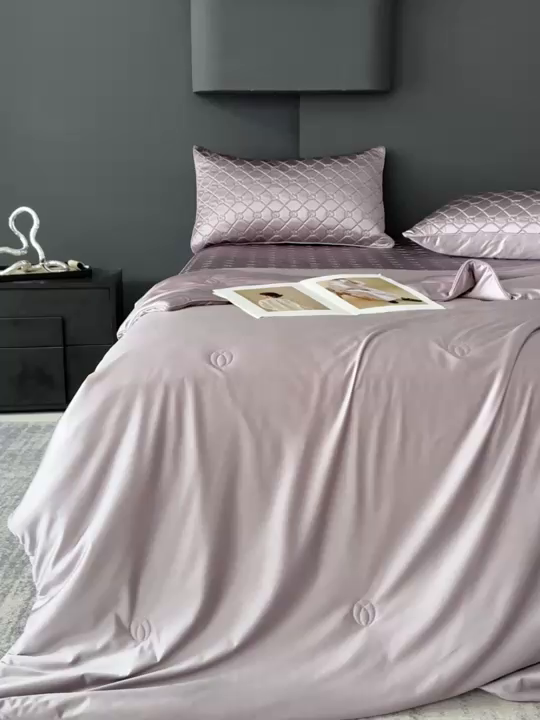 91家纺网 家纺一手货源 找家纺 阿那亚 2026新款冰萃凉感硅胶凉席三件套夏被四件套 凝夜紫