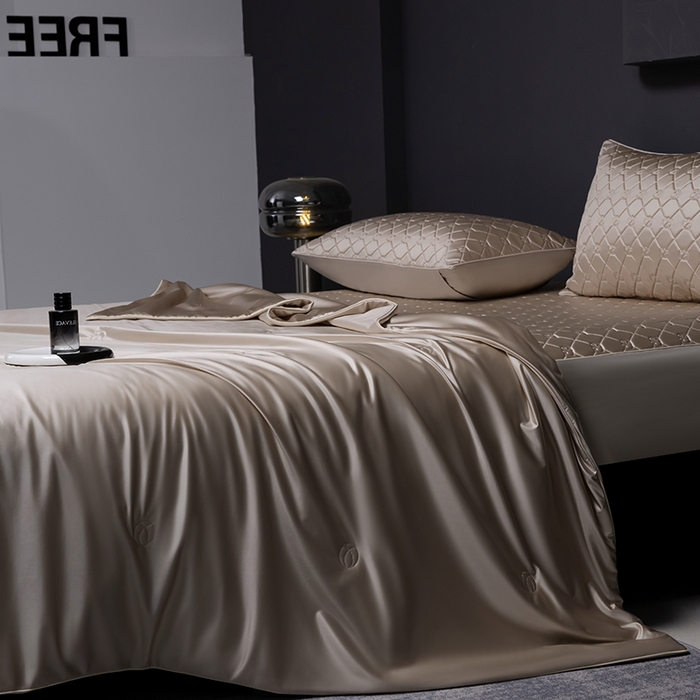 91家纺网 家纺一手货源 找家纺 阿那亚 2026新款冰萃凉感硅胶凉席三件套夏被四件套 香槟金