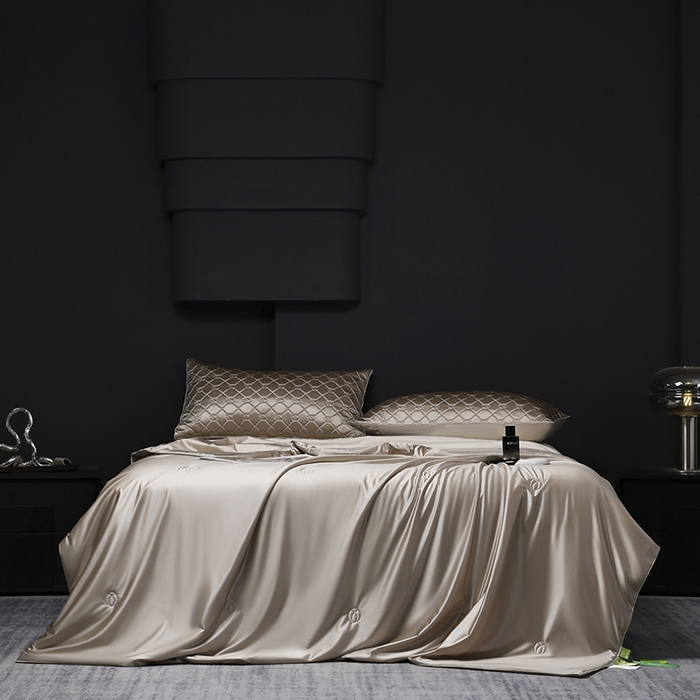 91家纺网 家纺一手货源 找家纺 阿那亚 2026新款冰萃凉感硅胶凉席三件套夏被四件套 香槟金