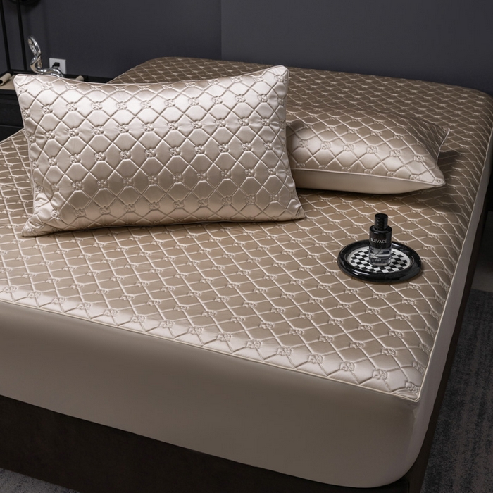 91家纺网 家纺一手货源 找家纺 阿那亚 2026新款冰萃凉感硅胶凉席三件套夏被四件套 香槟金