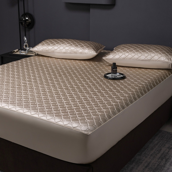 91家纺网 家纺一手货源 找家纺 阿那亚 2026新款冰萃凉感硅胶凉席三件套夏被四件套 香槟金