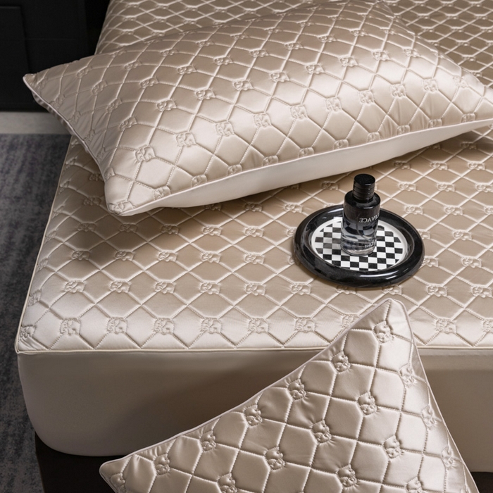 91家纺网 家纺一手货源 找家纺 阿那亚 2026新款冰萃凉感硅胶凉席三件套夏被四件套 香槟金