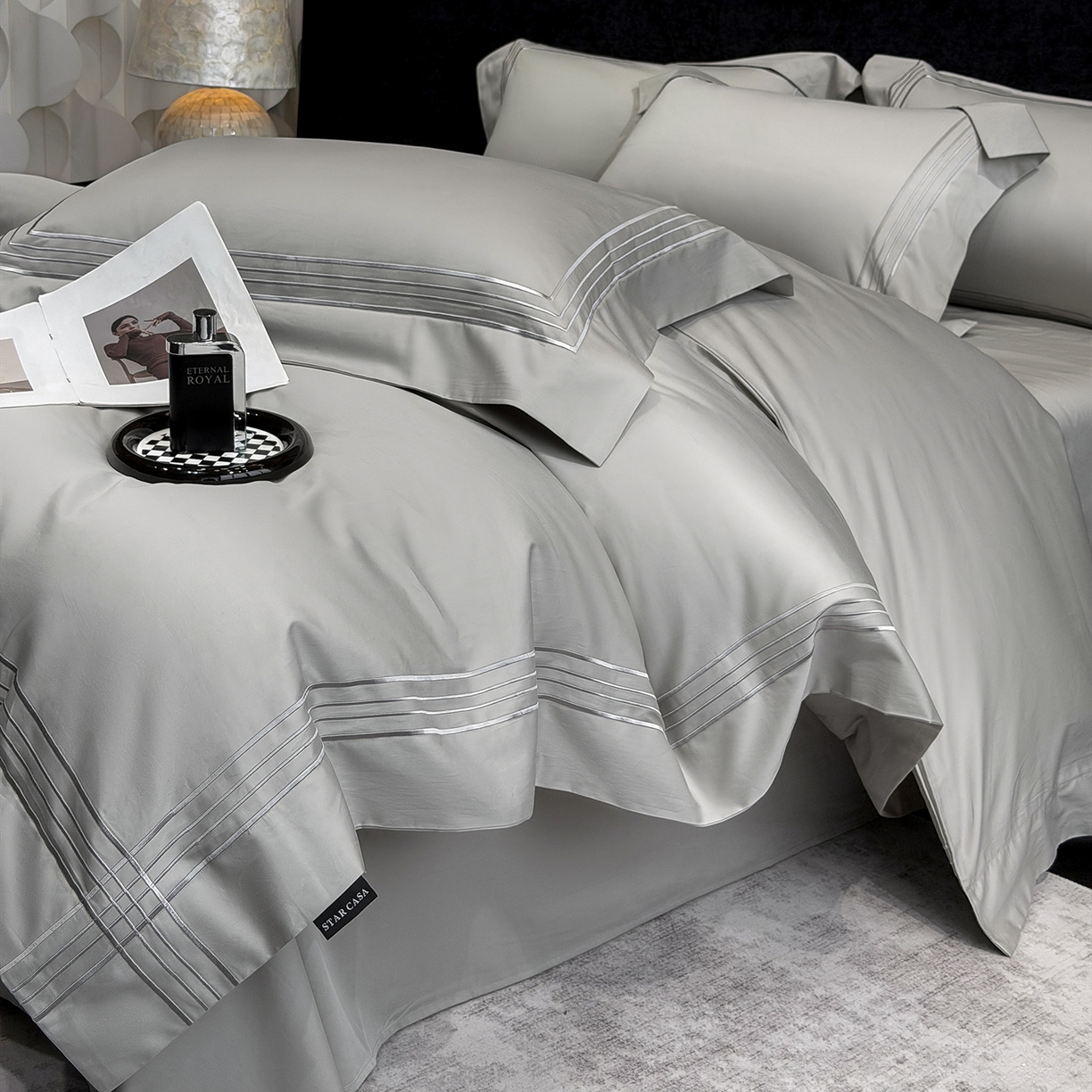 91家纺网 家纺一手货源 找家纺 星蕴家纺 2026新款贡缎新疆长绒棉四件套-千寻 千寻高级灰