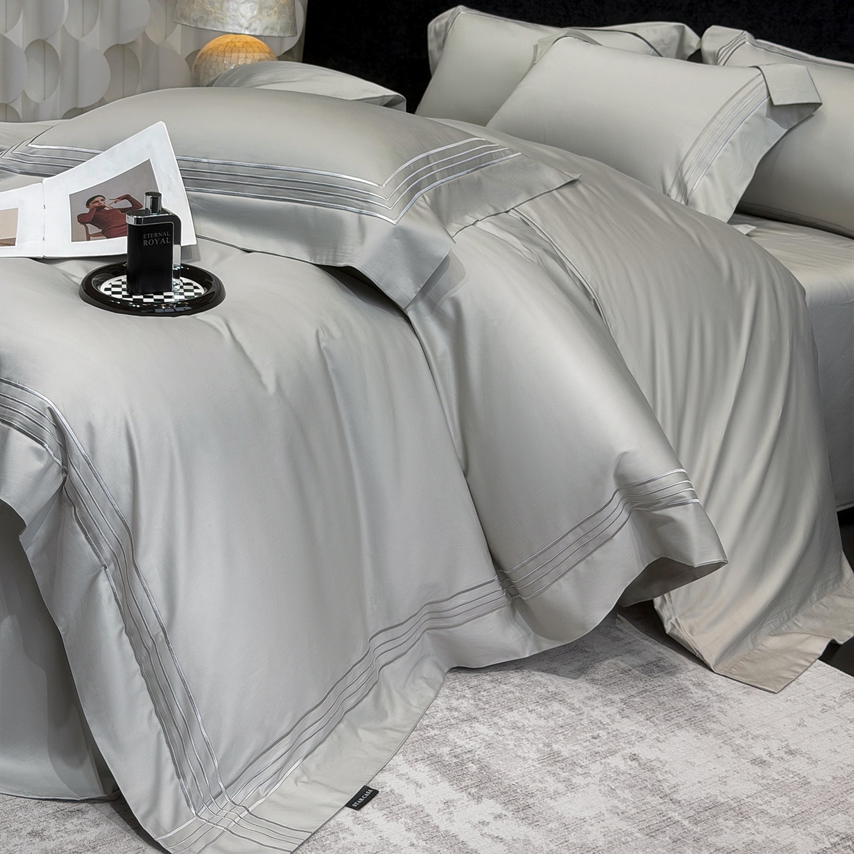 91家纺网 家纺一手货源 找家纺 星蕴家纺 2026新款贡缎新疆长绒棉四件套-千寻 千寻高级灰