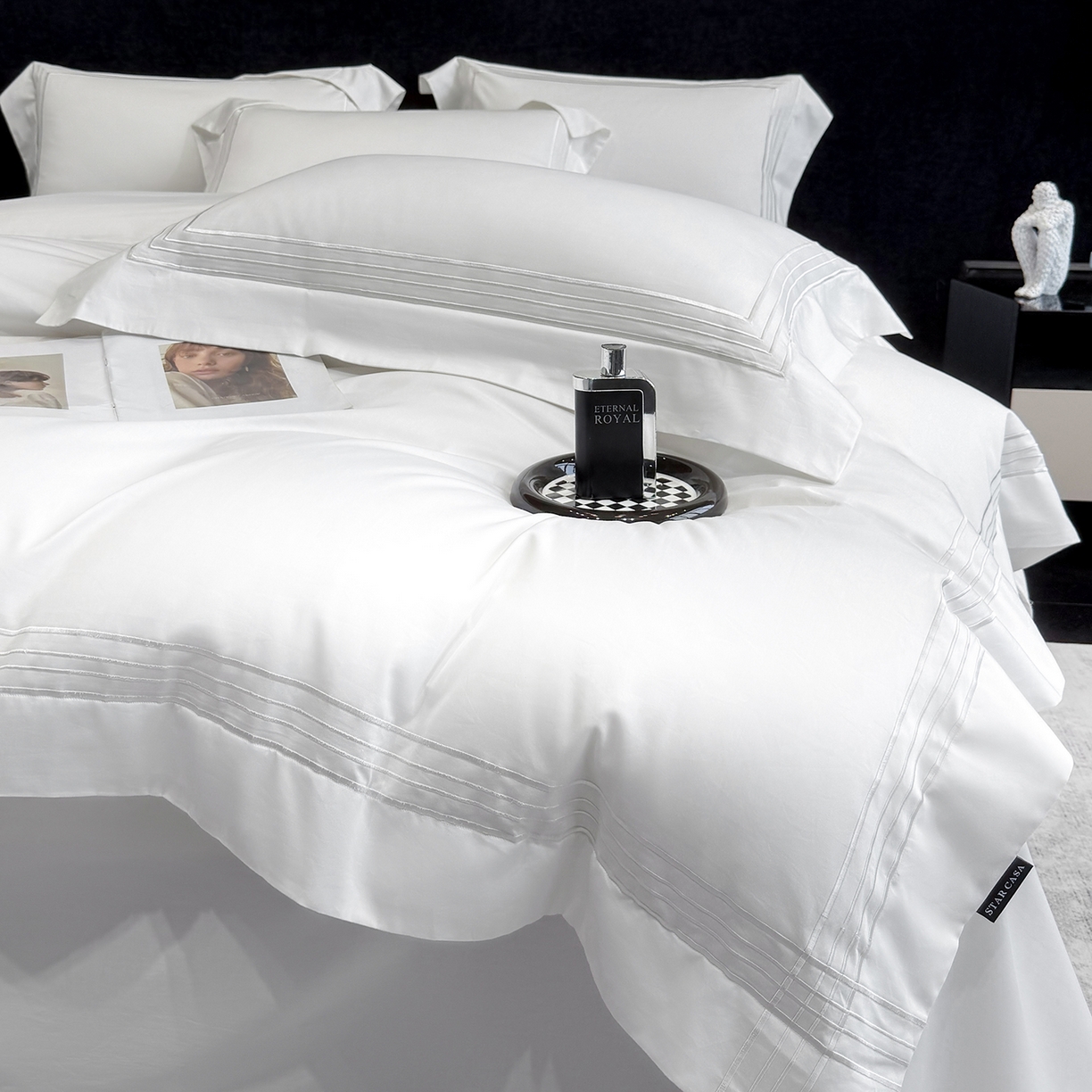 91家纺网 家纺一手货源 找家纺 星蕴家纺 2026新款贡缎新疆长绒棉四件套-千寻 千寻贵族白