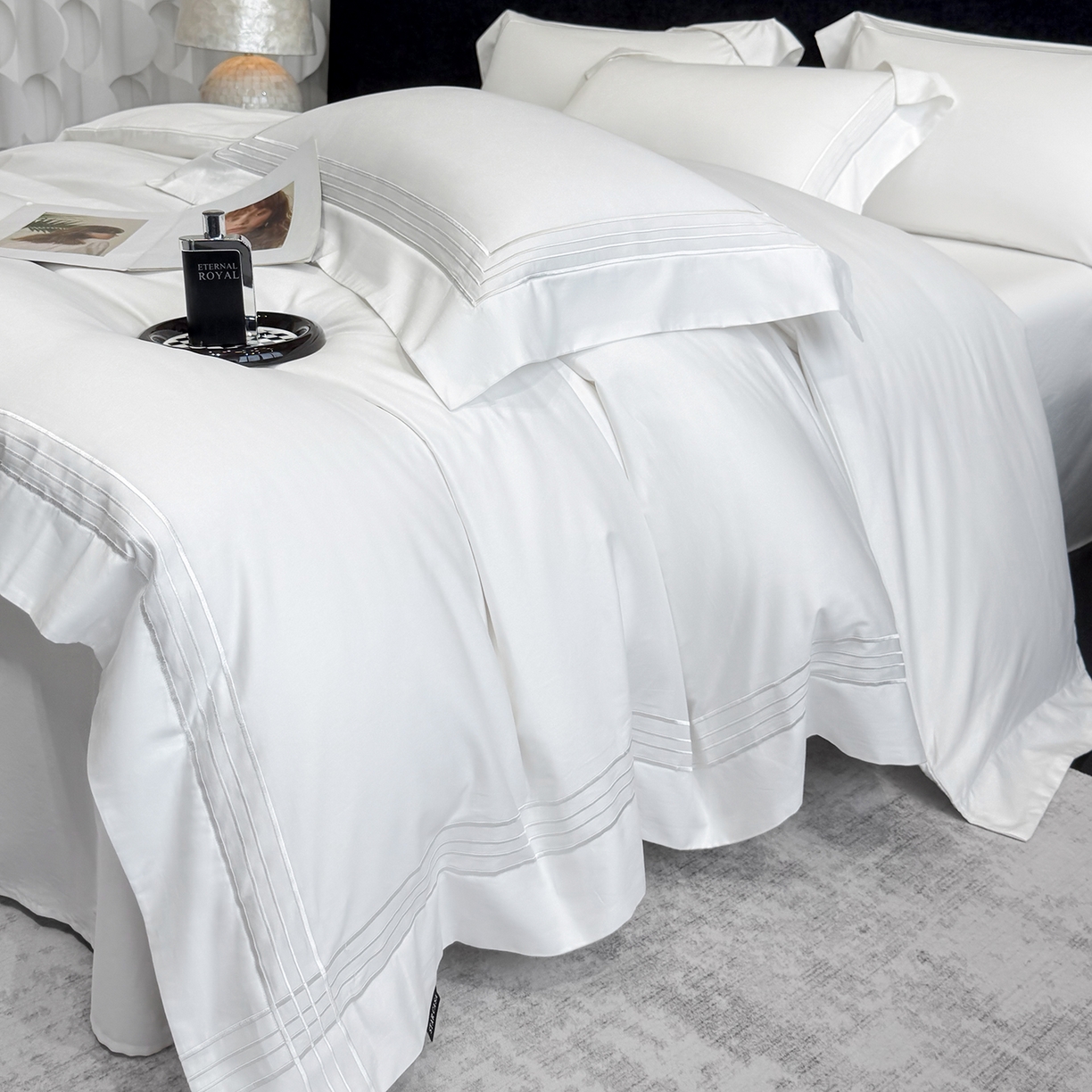 91家纺网 家纺一手货源 找家纺 星蕴家纺 2026新款贡缎新疆长绒棉四件套-千寻 千寻贵族白