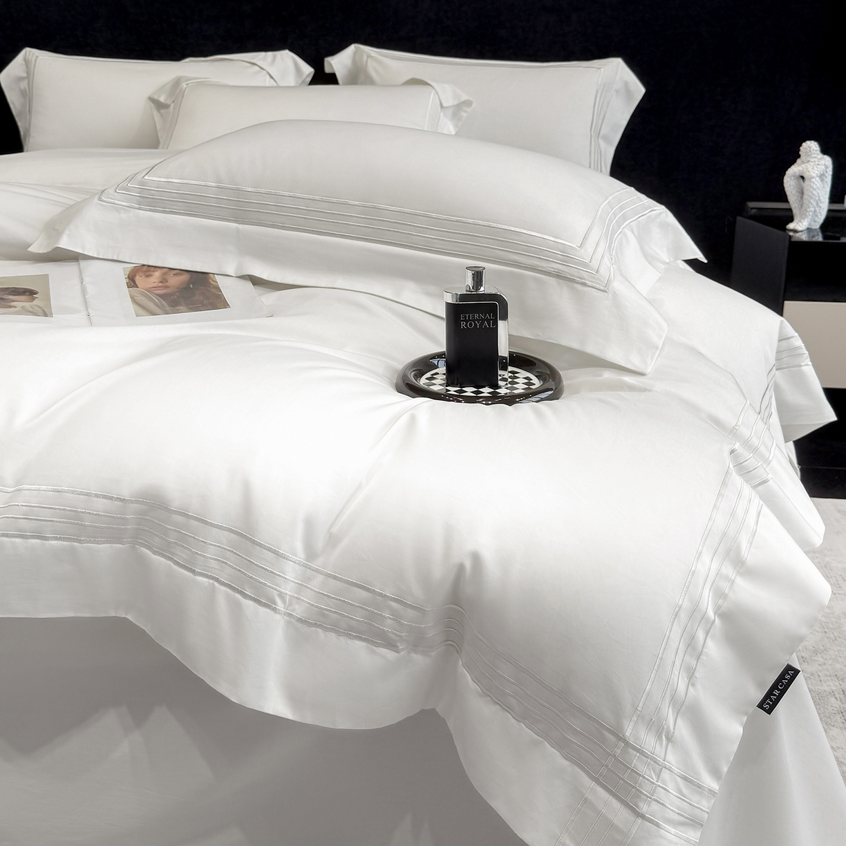 91家纺网 家纺一手货源 找家纺 星蕴家纺 2026新款贡缎新疆长绒棉四件套-千寻 千寻贵族白