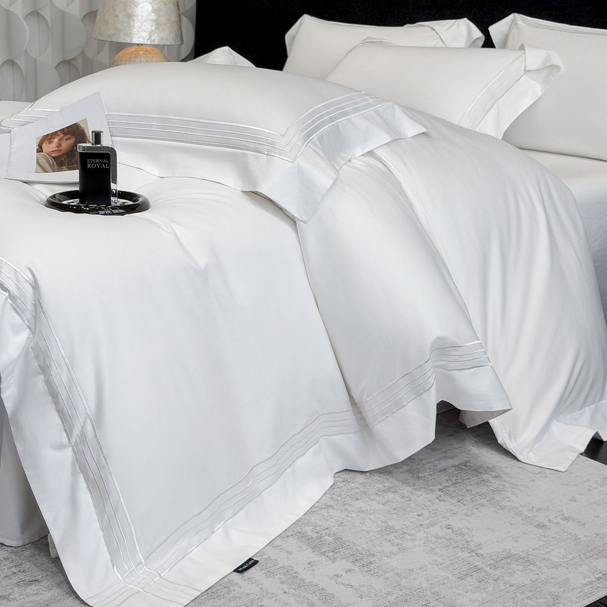 91家纺网 家纺一手货源 找家纺 星蕴家纺 2026新款贡缎新疆长绒棉四件套-千寻 千寻贵族白