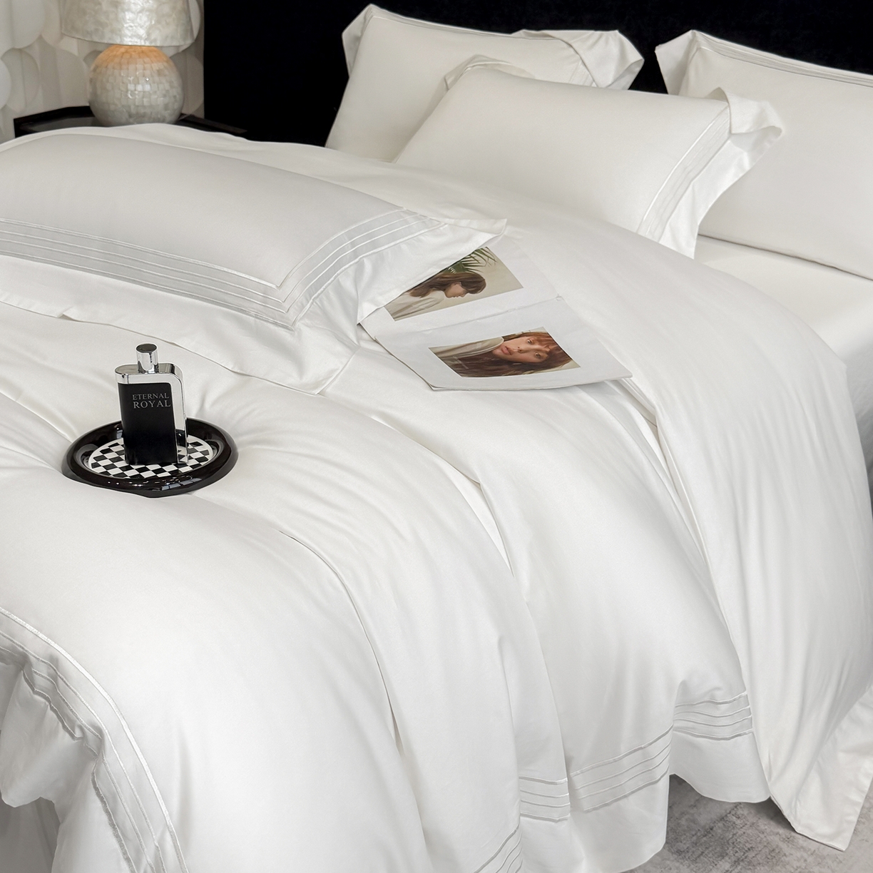 91家纺网 家纺一手货源 找家纺 星蕴家纺 2026新款贡缎新疆长绒棉四件套-千寻 千寻贵族白