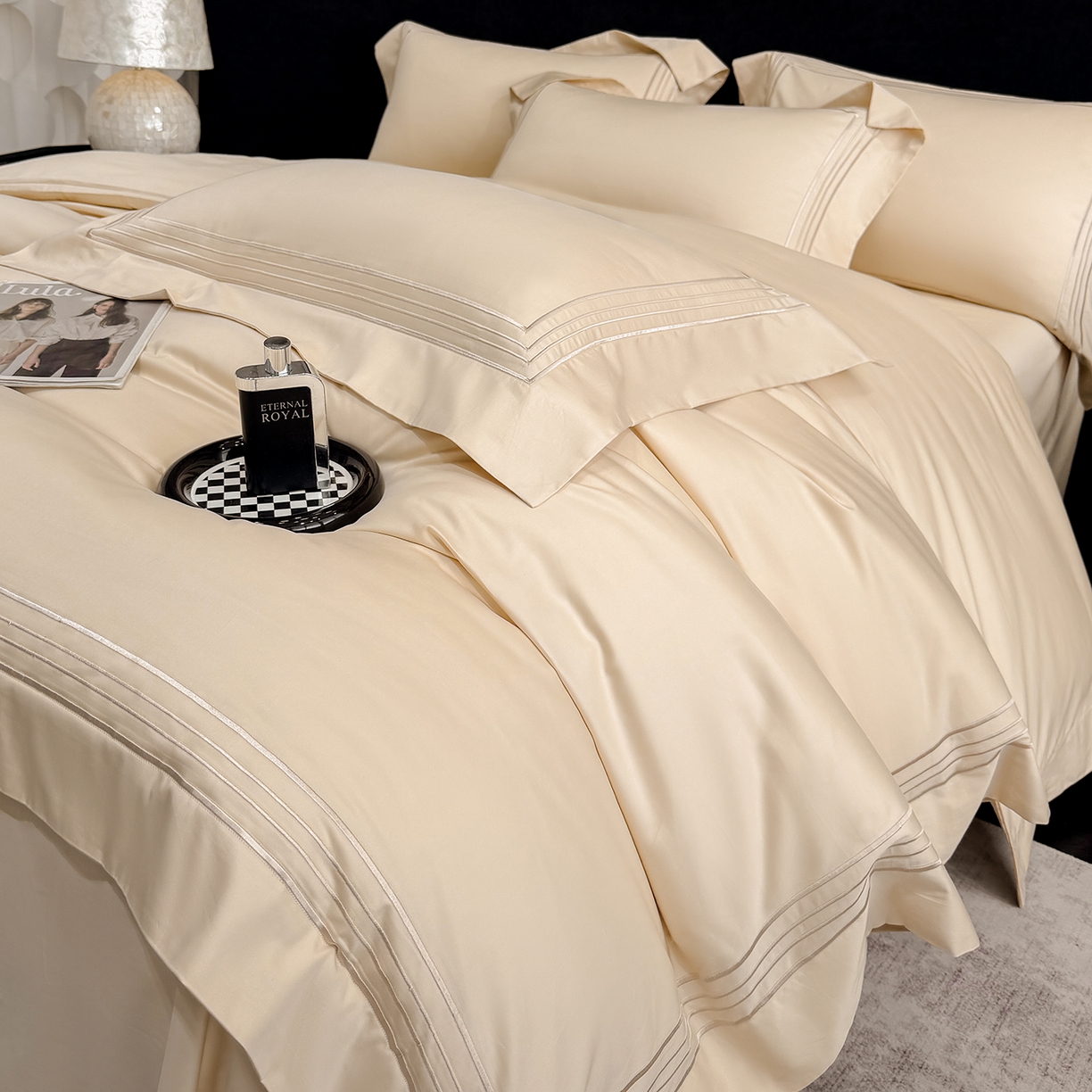 91家纺网 家纺一手货源 找家纺 星蕴家纺 2026新款贡缎新疆长绒棉四件套-千寻 千寻香槟金