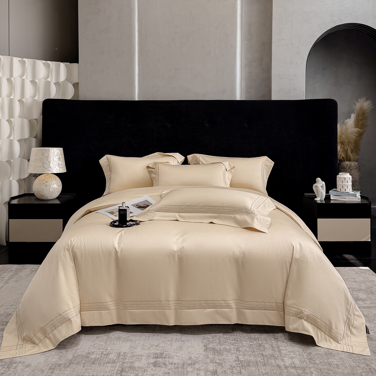 91家纺网 家纺一手货源 找家纺 星蕴家纺 2026新款贡缎新疆长绒棉四件套-千寻 千寻香槟金