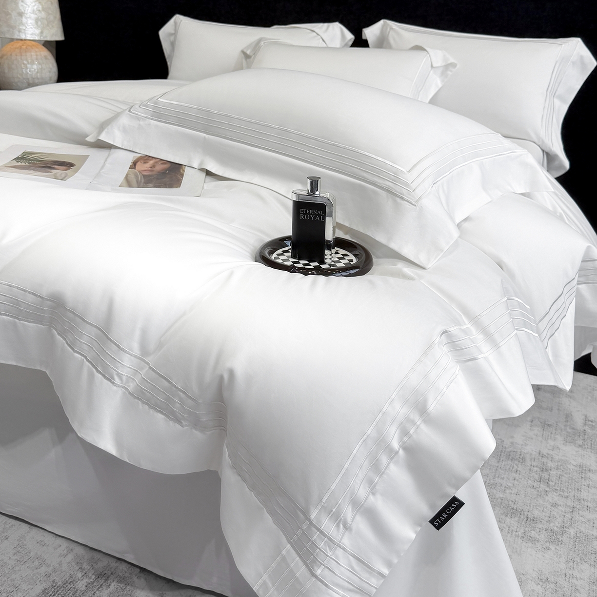 91家纺网 家纺一手货源 找家纺 星蕴家纺 2026新款贡缎新疆长绒棉四件套-千寻 千寻贵族白