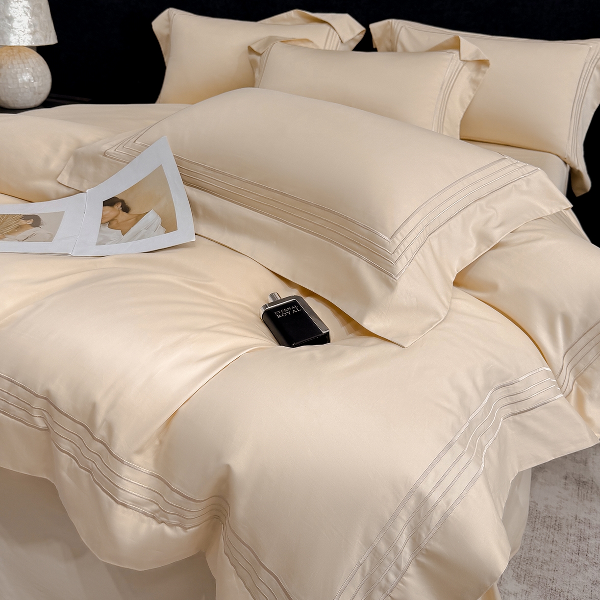 91家纺网 家纺一手货源 找家纺 星蕴家纺 2026新款贡缎新疆长绒棉四件套-千寻 千寻香槟金