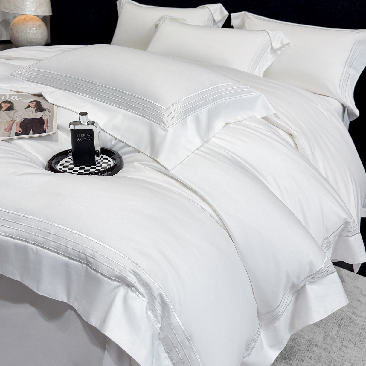 91家纺网 家纺一手货源 找家纺 星蕴家纺 2026新款贡缎新疆长绒棉四件套-千寻 千寻贵族白