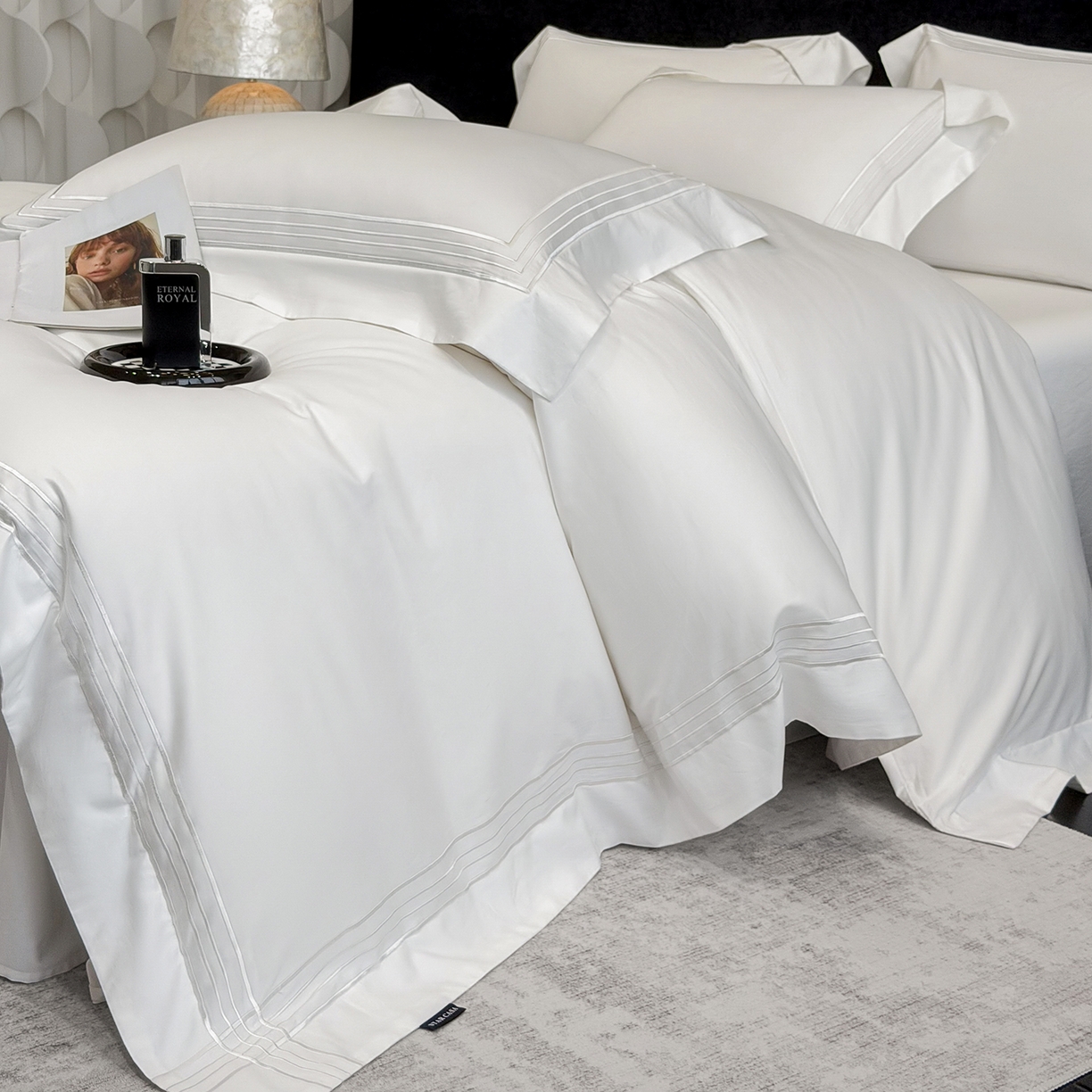 91家纺网 家纺一手货源 找家纺 星蕴家纺 2026新款贡缎新疆长绒棉四件套-千寻 千寻贵族白