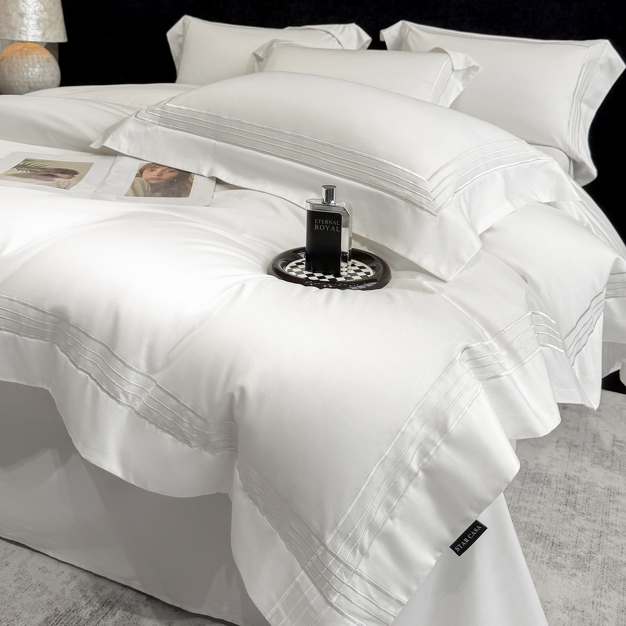 91家纺网 家纺一手货源 找家纺 星蕴家纺 2026新款贡缎新疆长绒棉四件套-千寻 千寻贵族白