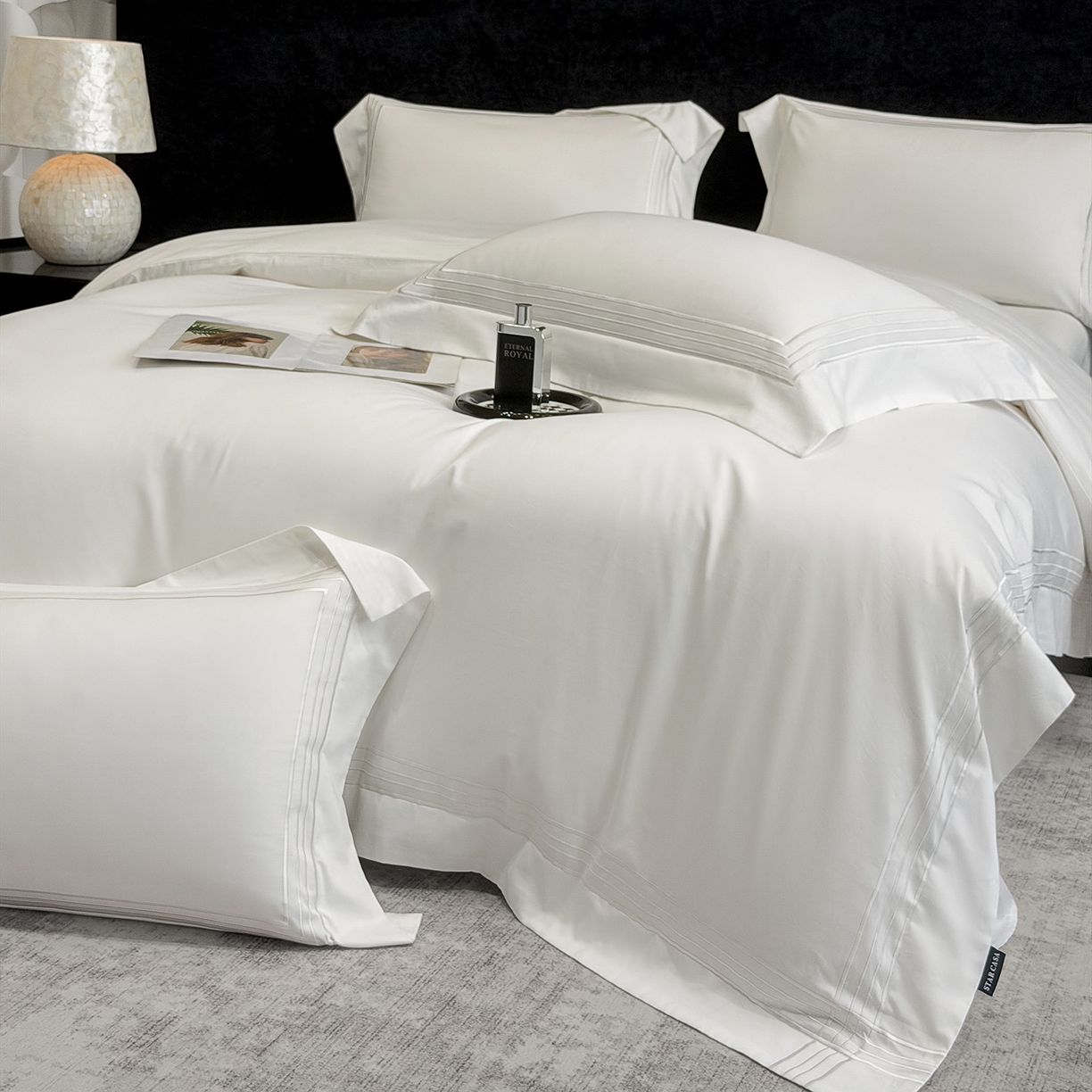 91家纺网 家纺一手货源 找家纺 星蕴家纺 2026新款贡缎新疆长绒棉四件套-千寻 千寻贵族白