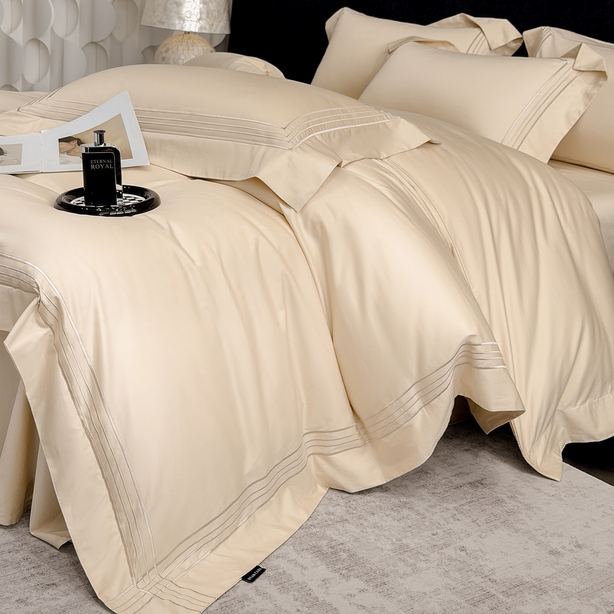 91家纺网 家纺一手货源 找家纺 星蕴家纺 2026新款贡缎新疆长绒棉四件套-千寻 千寻香槟金