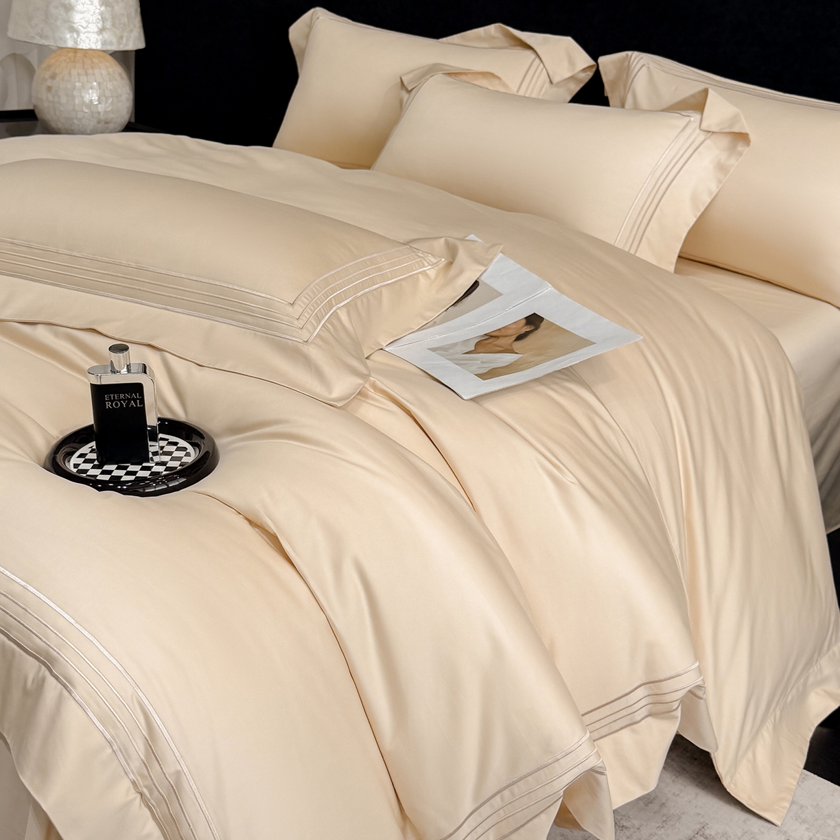 91家纺网 家纺一手货源 找家纺 星蕴家纺 2026新款贡缎新疆长绒棉四件套-千寻 千寻香槟金