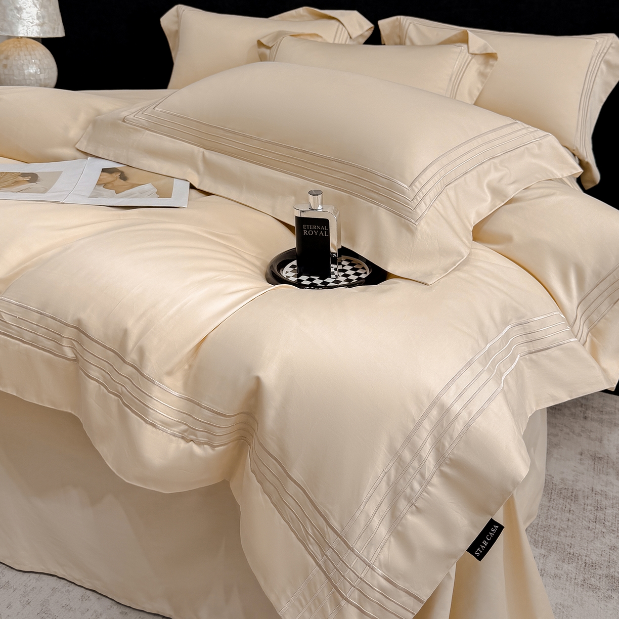 91家纺网 家纺一手货源 找家纺 星蕴家纺 2026新款贡缎新疆长绒棉四件套-千寻 千寻香槟金