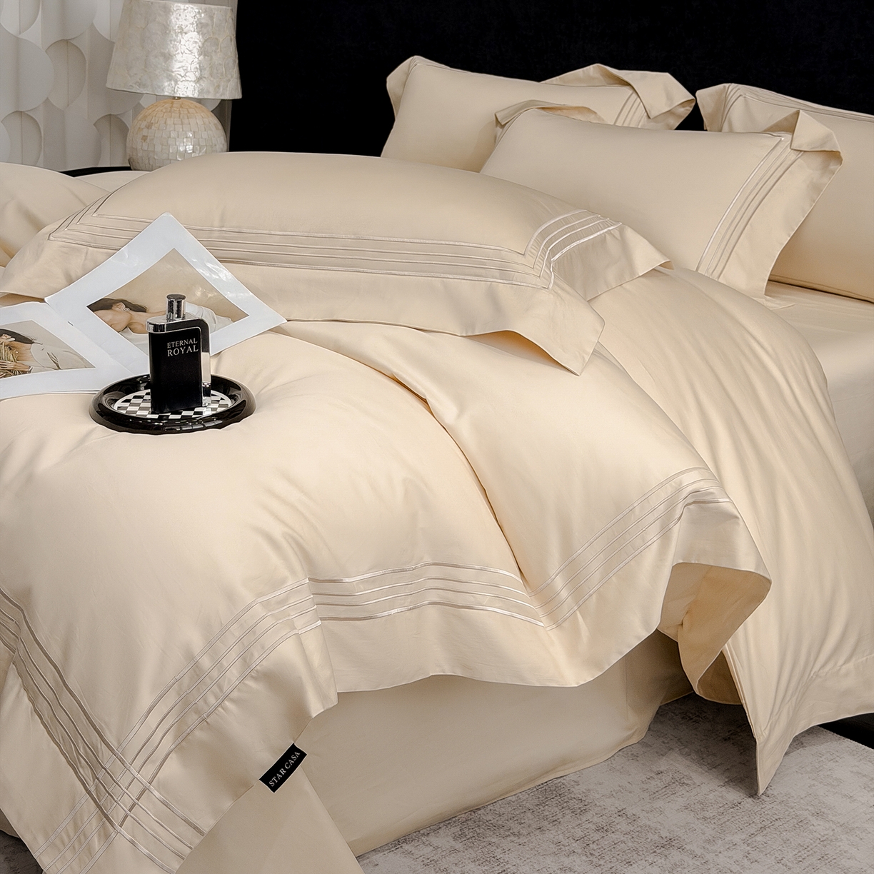 91家纺网 家纺一手货源 找家纺 星蕴家纺 2026新款贡缎新疆长绒棉四件套-千寻 千寻香槟金