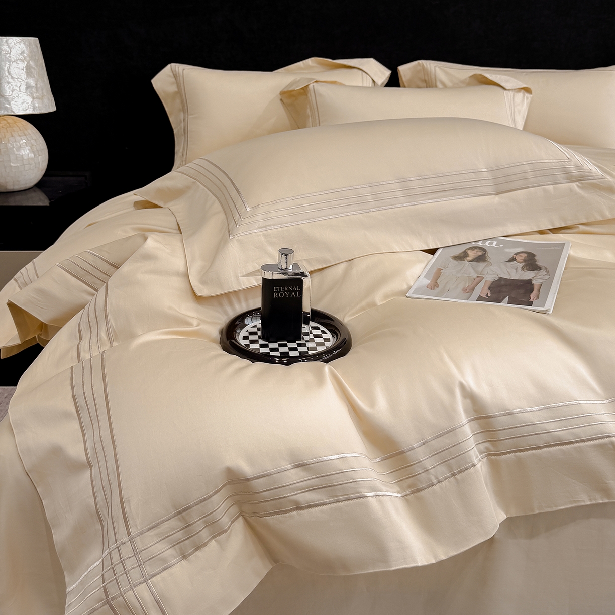 91家纺网 家纺一手货源 找家纺 星蕴家纺 2026新款贡缎新疆长绒棉四件套-千寻 千寻香槟金