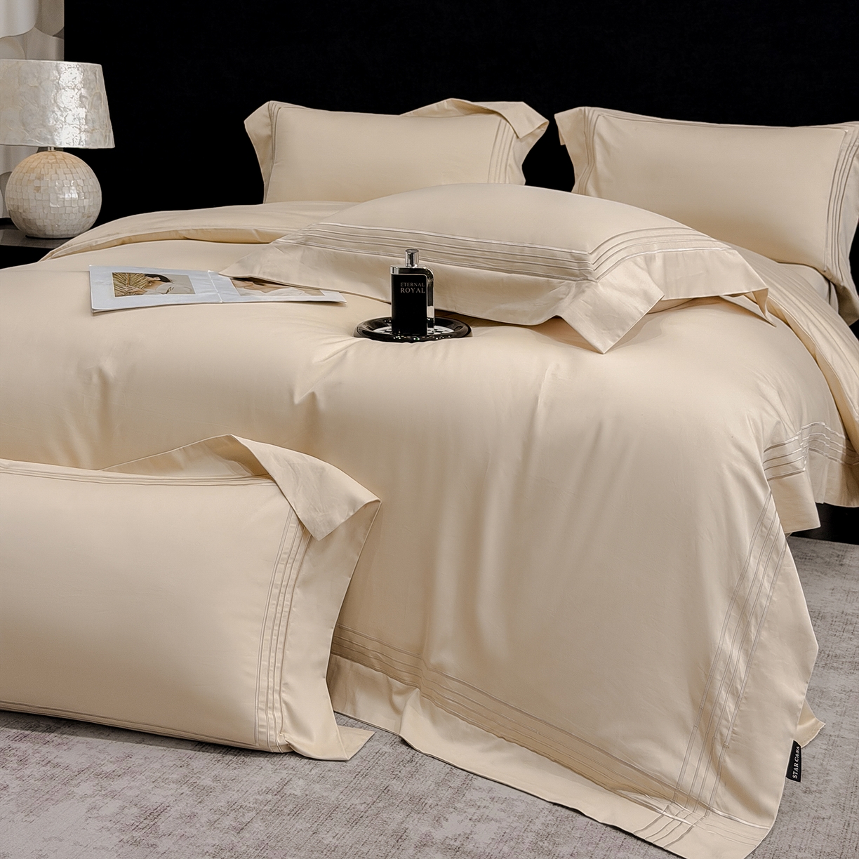 91家纺网 家纺一手货源 找家纺 星蕴家纺 2026新款贡缎新疆长绒棉四件套-千寻 千寻香槟金