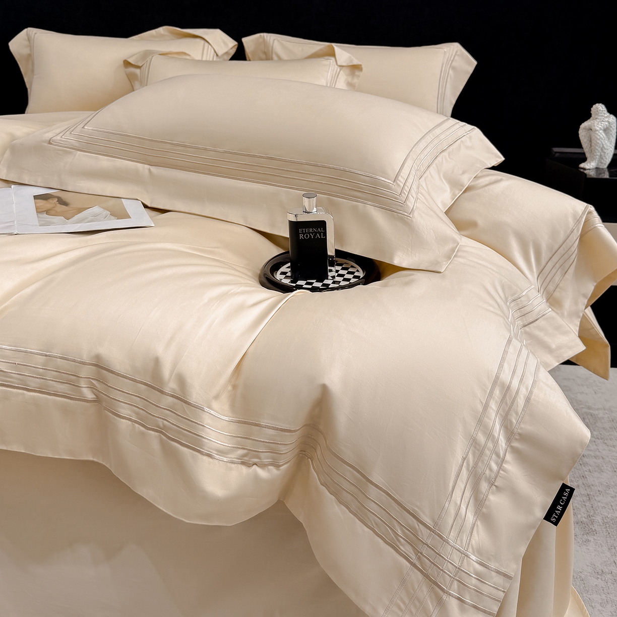 91家纺网 家纺一手货源 找家纺 星蕴家纺 2026新款贡缎新疆长绒棉四件套-千寻 千寻香槟金