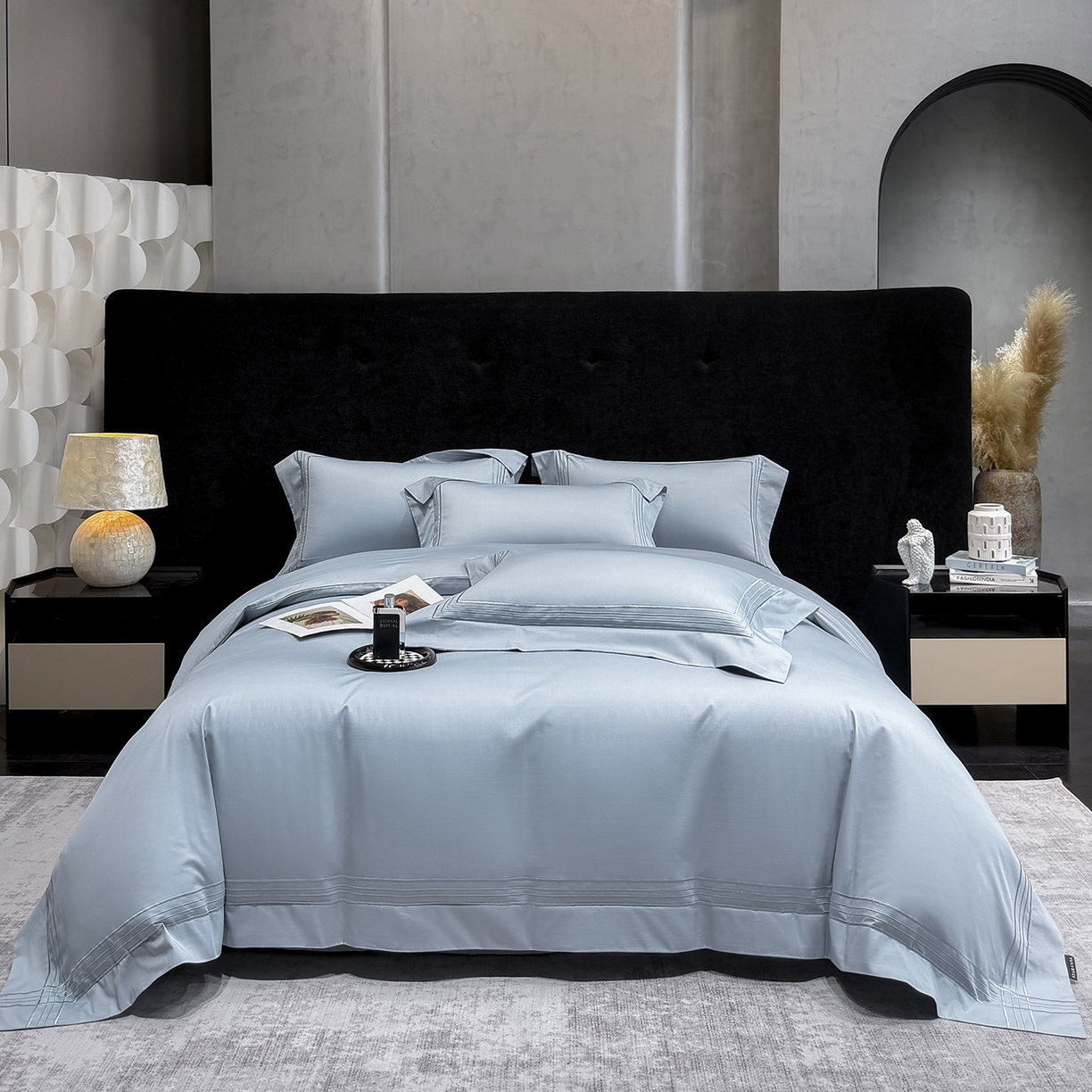 91家纺网 家纺一手货源 找家纺 星蕴家纺 2026新款贡缎新疆长绒棉四件套-千寻 千寻云山蓝