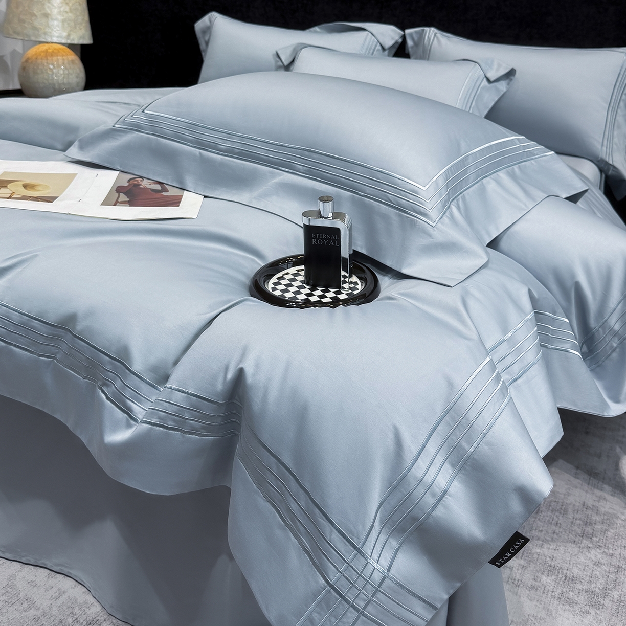 91家纺网 家纺一手货源 找家纺 星蕴家纺 2026新款贡缎新疆长绒棉四件套-千寻 千寻云山蓝