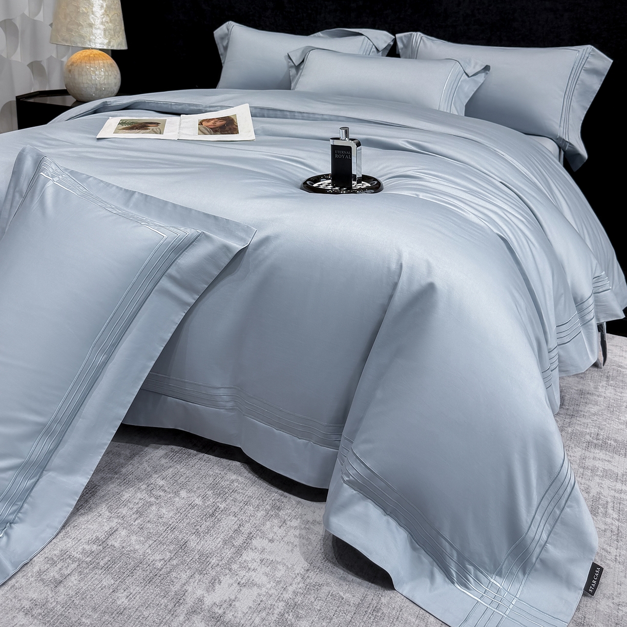 星蕴家纺 2026新款贡缎新疆长绒棉四件套-千寻 千寻云山蓝