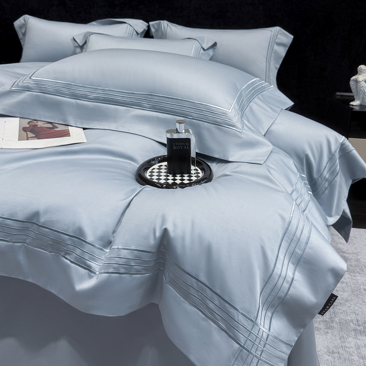 91家纺网 家纺一手货源 找家纺 星蕴家纺 2026新款贡缎新疆长绒棉四件套-千寻 千寻云山蓝