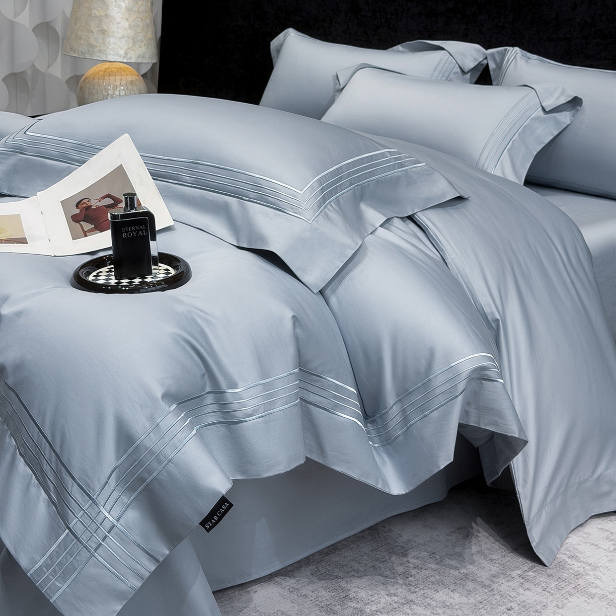 91家纺网 家纺一手货源 找家纺 星蕴家纺 2026新款贡缎新疆长绒棉四件套-千寻 千寻云山蓝