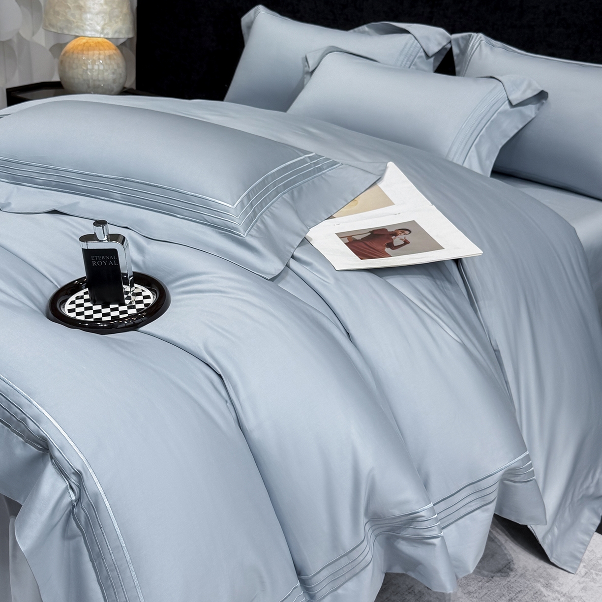 91家纺网 家纺一手货源 找家纺 星蕴家纺 2026新款贡缎新疆长绒棉四件套-千寻 千寻云山蓝