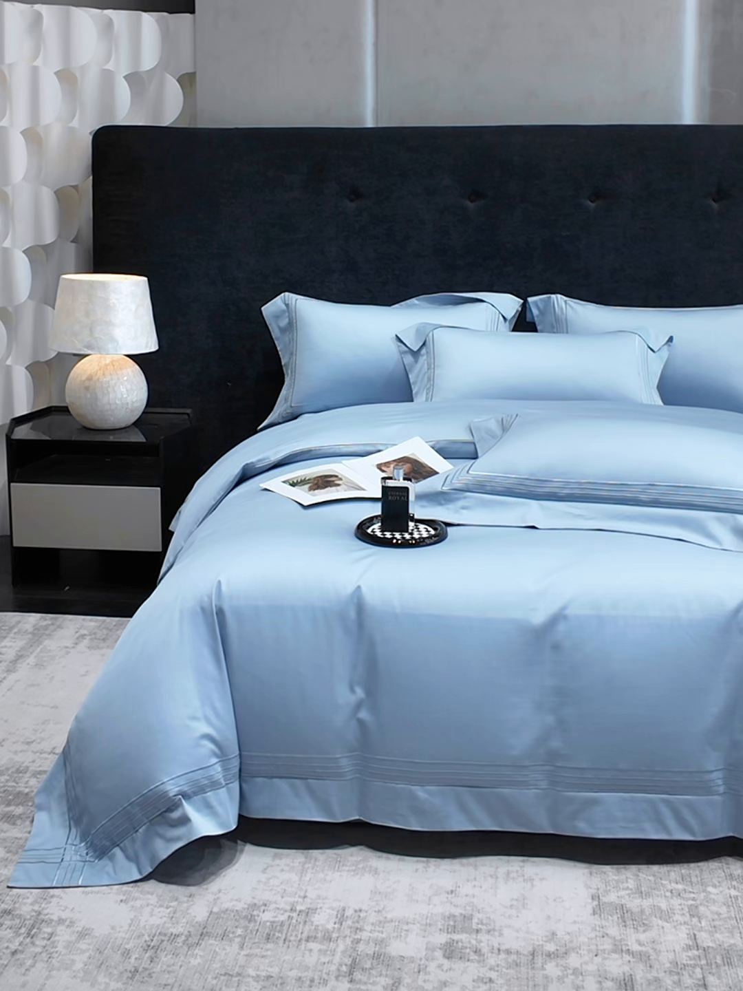 91家纺网 家纺一手货源 找家纺 星蕴家纺 2026新款贡缎新疆长绒棉四件套-千寻 千寻云山蓝