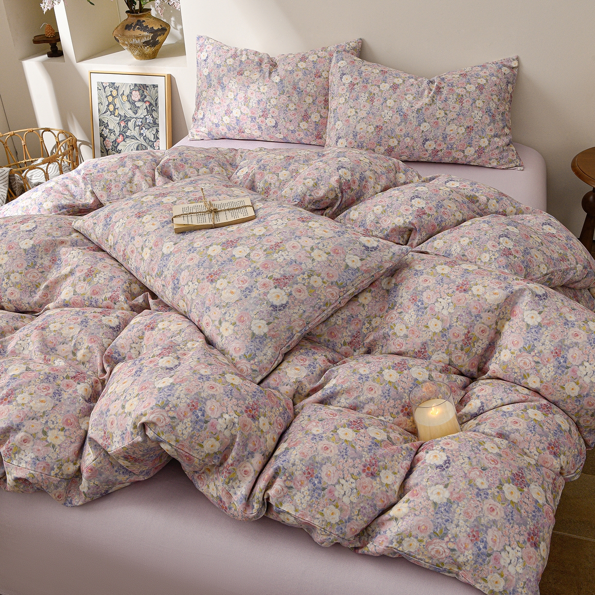 91家纺网 家纺一手货源 找家纺 富安笙 2026新款全棉纯棉双层纱四件套 馥郁-兰