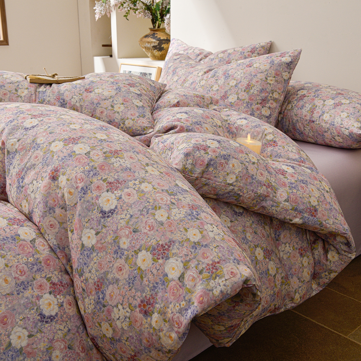 91家纺网 家纺一手货源 找家纺 富安笙 2026新款全棉纯棉双层纱四件套 馥郁-兰