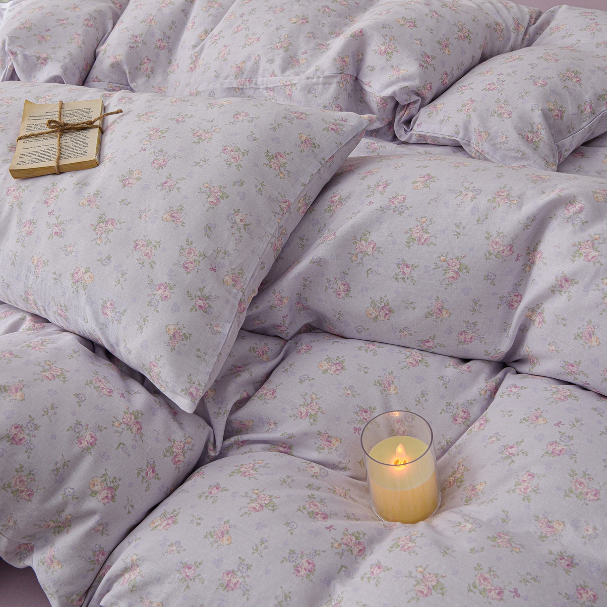 91家纺网 家纺一手货源 找家纺 富安笙 2026新款全棉纯棉双层纱四件套 江南花语-紫