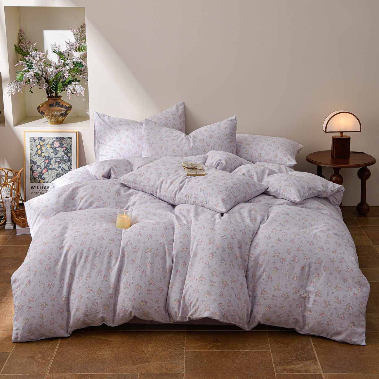 91家纺网 家纺一手货源 找家纺 富安笙 2026新款全棉纯棉双层纱四件套 江南花语-紫