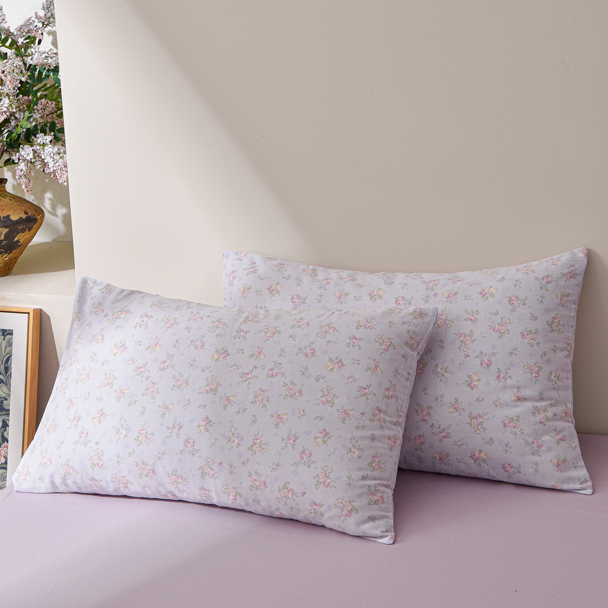 91家纺网 家纺一手货源 找家纺 富安笙 2026新款全棉纯棉双层纱四件套 江南花语-紫