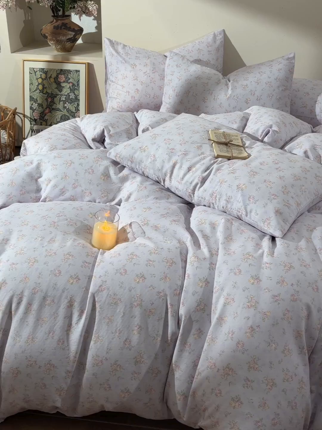 91家纺网 家纺一手货源 找家纺 富安笙 2026新款全棉纯棉双层纱四件套 江南花语-紫