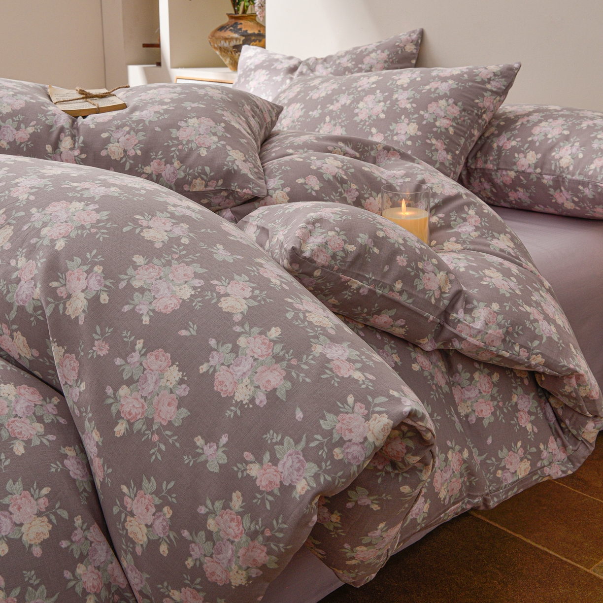 91家纺网 家纺一手货源 找家纺 富安笙 2026新款全棉纯棉双层纱四件套 墨丹青