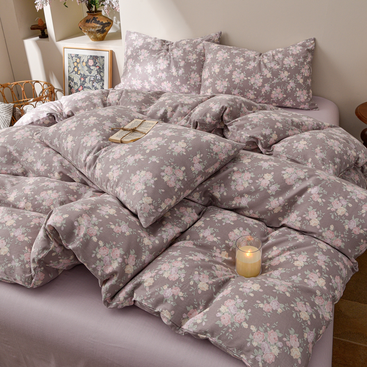 91家纺网 家纺一手货源 找家纺 富安笙 2026新款全棉纯棉双层纱四件套 墨丹青