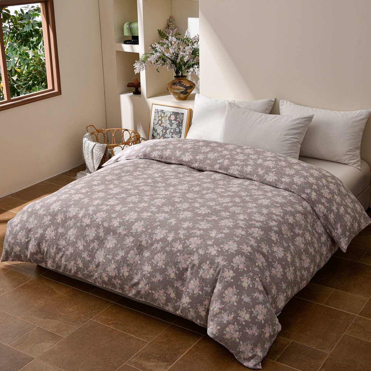 91家纺网 家纺一手货源 找家纺 富安笙 2026新款全棉纯棉双层纱四件套 墨丹青