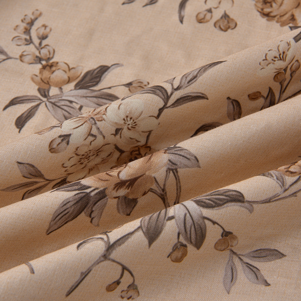 91家纺网 家纺一手货源 找家纺 富安笙 2026新款全棉纯棉双层纱四件套 枝蔓-咖